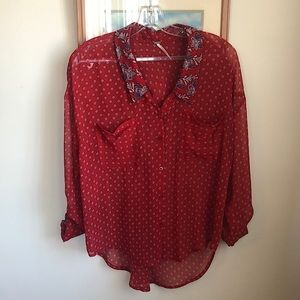 Free People Red & Blue Paisley Blouse Size Small